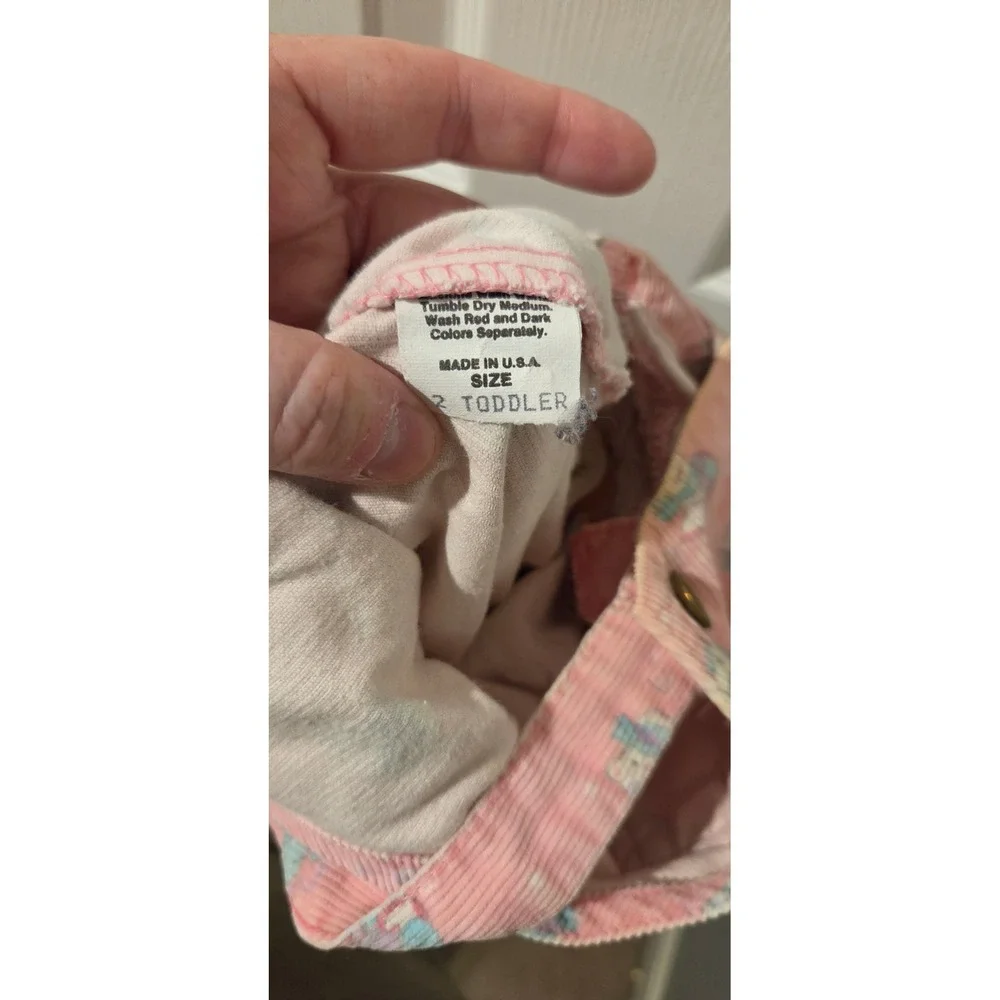 Vintage OshKosh B'Gosh Pink Bear Print Corduroy Overalls 2T Made USA 90s